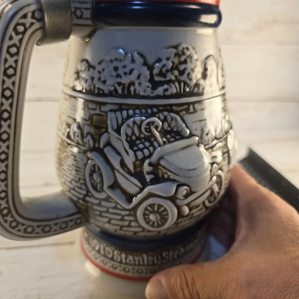 Vintage 1979 Avon Antique Cars Beer Stein Ceramarte Brazil Ford Bugatti Stanley
